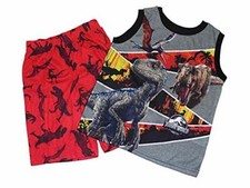 Jurassic World Boy's Tyrannosaurus, Blue Raptor Pajama Shorts Set, Size 4/5
