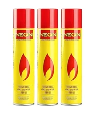 3X Neon lighter butane gas refill universal fluid fuel ultra refined 10.14 oz
