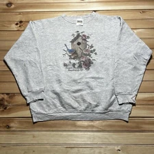 Vintage 90s Grandma Core Blue Bird Friends Are Sunshine Sweatshirt Size Large
