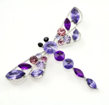 Purple rhinestone dragonfly brooch insect brooches pin holiday gift