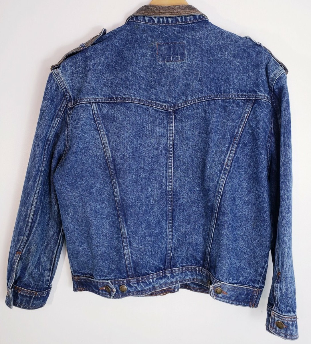 Vintage 80s Acid Wash Prezzia Cowgirl Leather Fringe Denim Boho