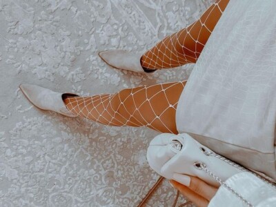 White Womens Rhinestone Diamond Fishnet Tights Diamante