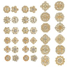 36 Pieces Crystal Rhinestone Flower Brooches for DIY Craft Party Gold 36pcs
