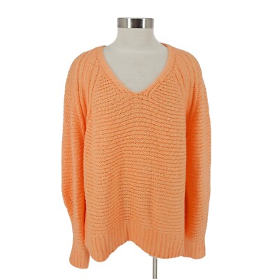 Universal Thread Sweater Sherbet Orange Long Sleeve V Neck Pullover NWT Large