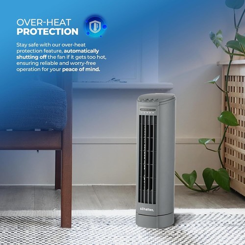 Schallen Mini Tower Fan with Timer 15" Electric Cooling Quiet Oscillation GREY - Picture 4 of 6
