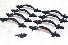 8 Cast Iron Handles Gate Pull Shed Door Barn Handle Drawer Pulls Durable Black