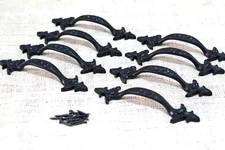 8 Cast Iron Handles Gate Pull Shed Door Barn Handle Drawer Pulls Durable Black