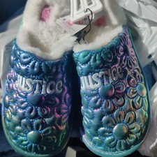 Justice Faux Fur Rainbow Colored Slippers Size 2-6 YOu Pick Size