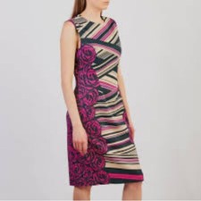 Versace Collection Dress Pink Roses Striped Print Sleeveless 42 US 6