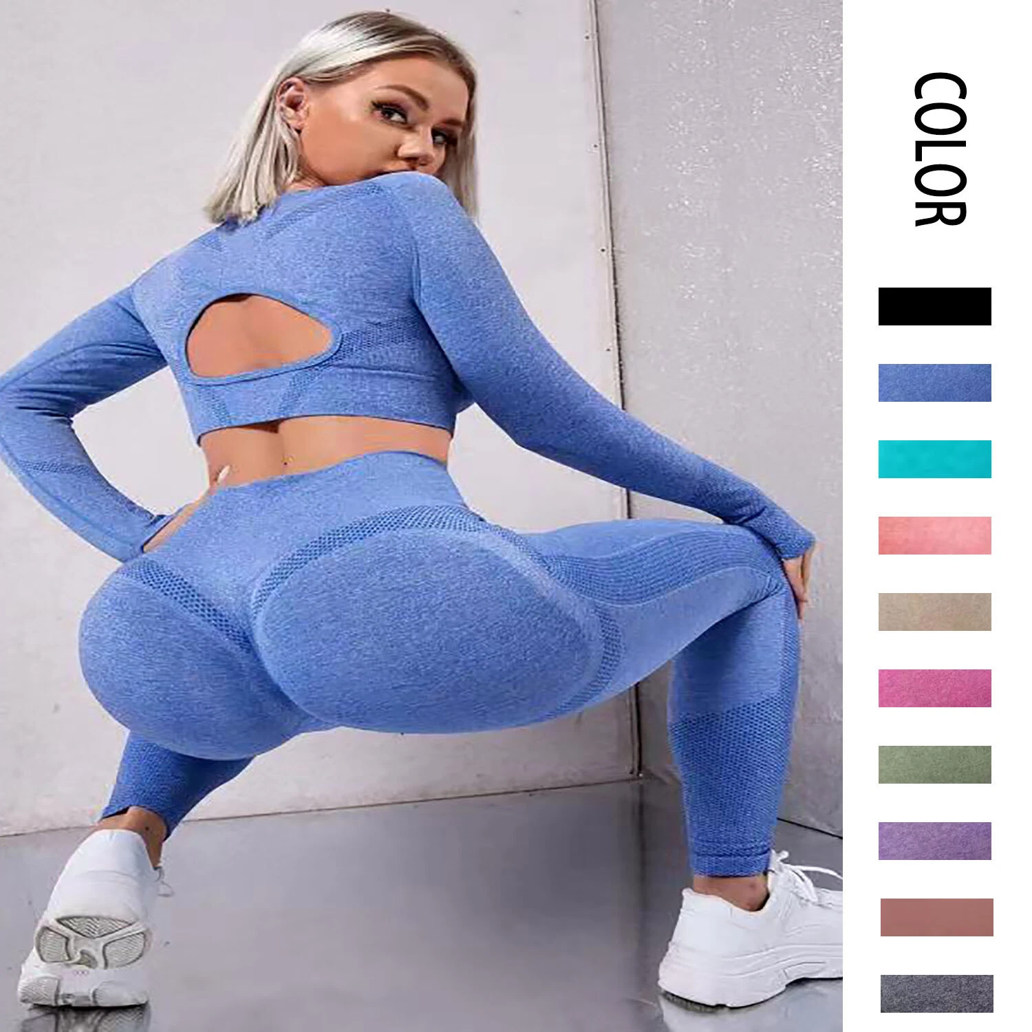 Women Hollow Back Long Sleeve Butt Booty Leggings Seamless Workout Sets Outfits
Opens in a new windo