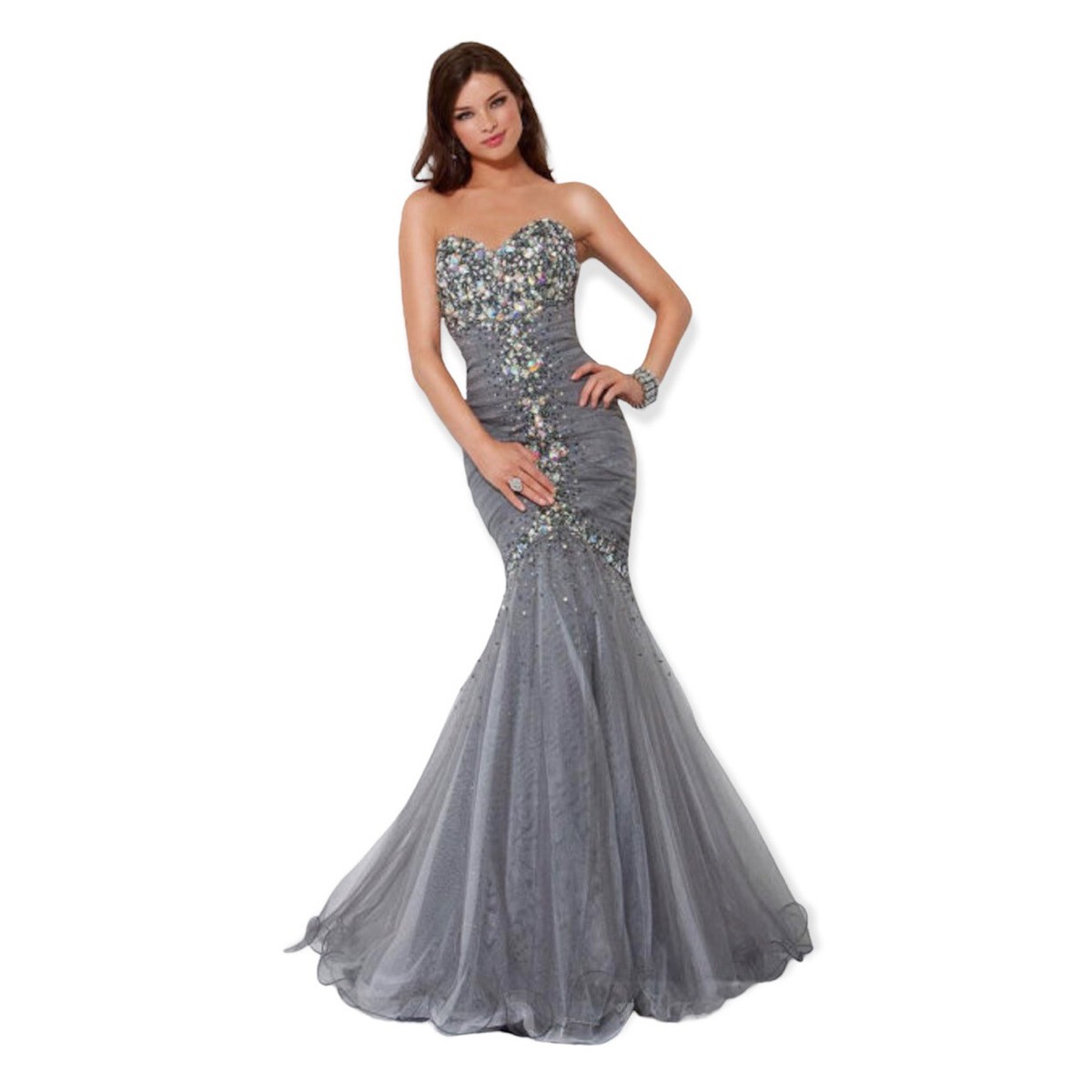 Jovani Pewter Mesh Beaded Strapless Prom Gala Pageant Evening Mermaid Gown  0 | eBay