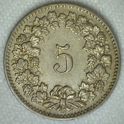1905 B Switzerland Copper Nickel 5 Rappen Coin Very Fine