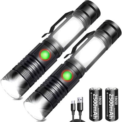 LED Taschenlampe 2000 Lumen - USB Wiederaufladbare COB Arbeitsleuchte, 2er Pack