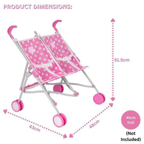 Childrens Dolls Double Stroller Dolly Tots Pink Baby Doll Buggy Pram For Kids - Picture 11 of 11