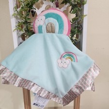 Douglas Baby Rainbow Lovey Security Blanket Aqua Blue Plush Satin Trim Comfort