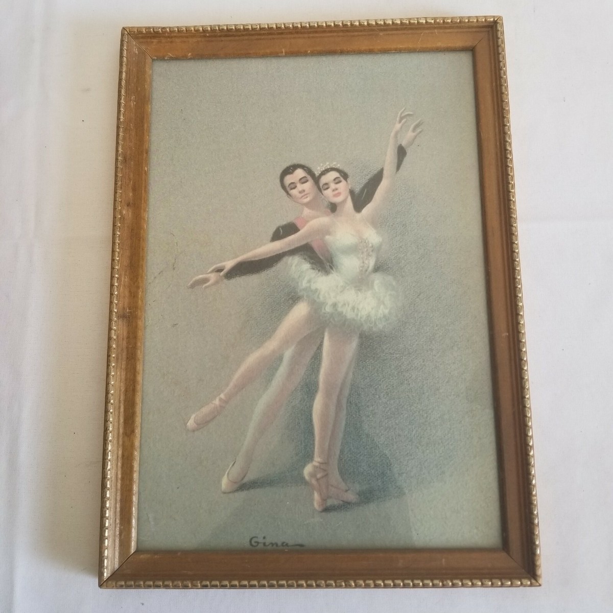 Vintage Gina Mid Century Ballerina Wall Art Framed Gina Ballerina