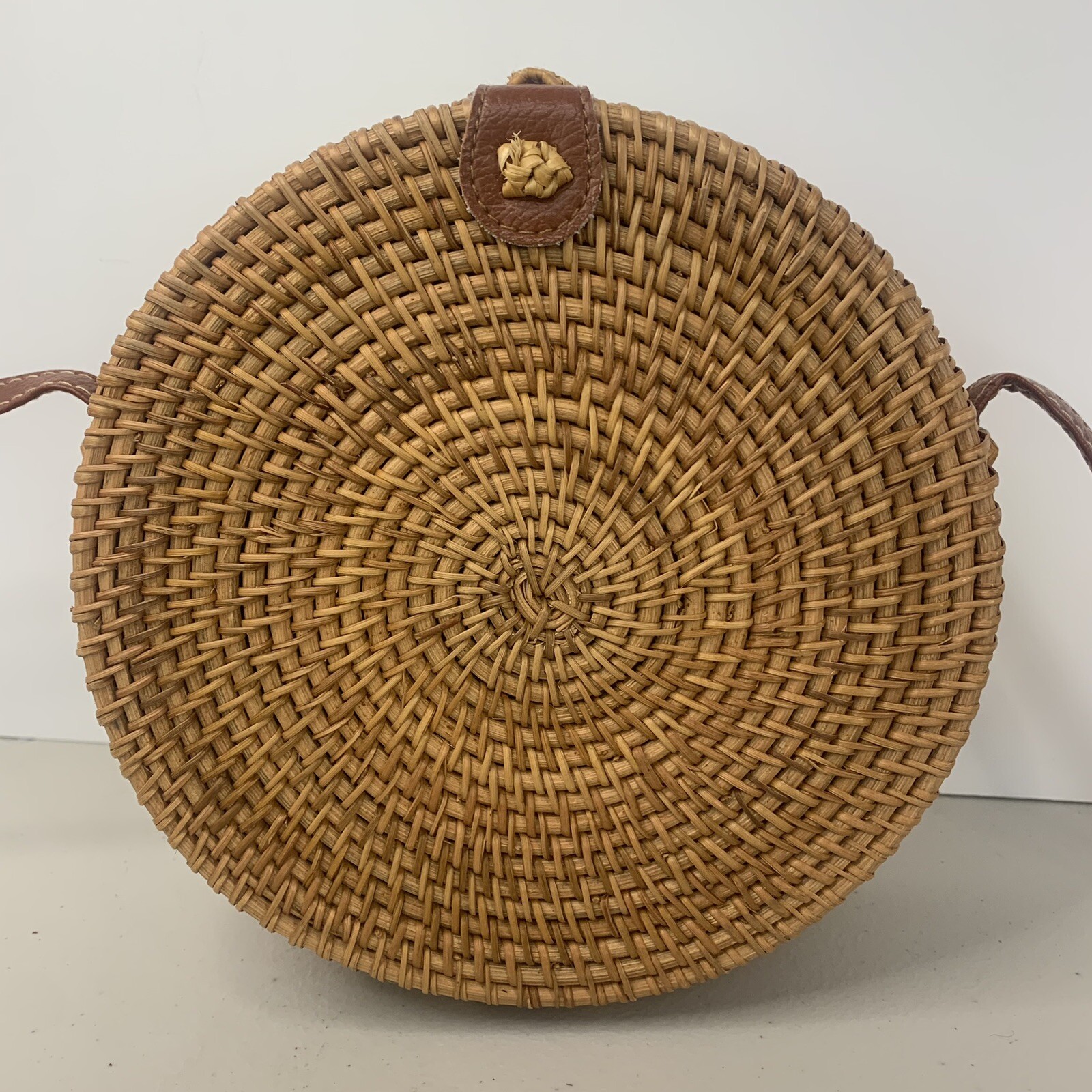 Rattan And Leather Circle Crossbody Bag Floral Fabric… Gem