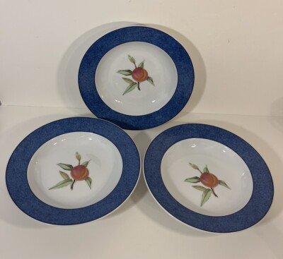Royal Worcester Eversham Blue Rim Accent Soup Bowls 1961 Set of 3