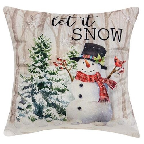 NEW Primitive LET IT SNOW PILLOW CHRISTMAS WINTER 8" x 8" x 3" Cardinal Tree - Picture 1 of 2