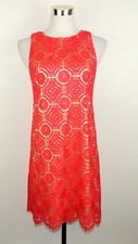 Eliza J Womens 2 Dress Romantic Orange Crochet Lace Over Satin Beige Liner