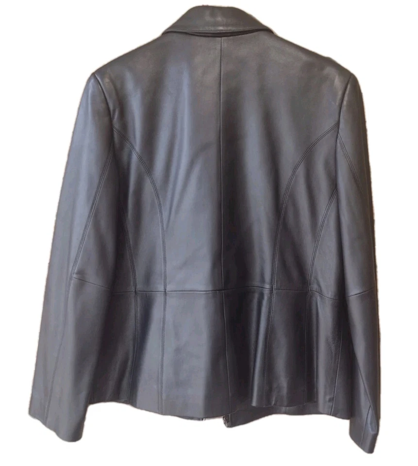 Valerie Stevens Black Soft Leather Full Zip Jacket Women's Sz L - Image 4 of 4