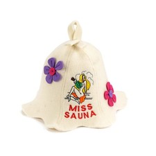 Natural Textile Sauna Hat 'Miss Sauna Flower' White - 100 Organic Wool Felt Hat