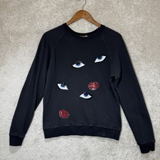 Uzma Bozai Art Sweatshirt Beaded Eye And Lips Women's Small Black Crew Neck