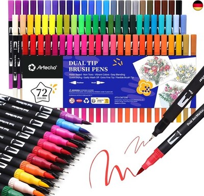 Artecho Dual Brush Pen Set 72 Farben, Fineliner Set, Filzstifte Dicke und