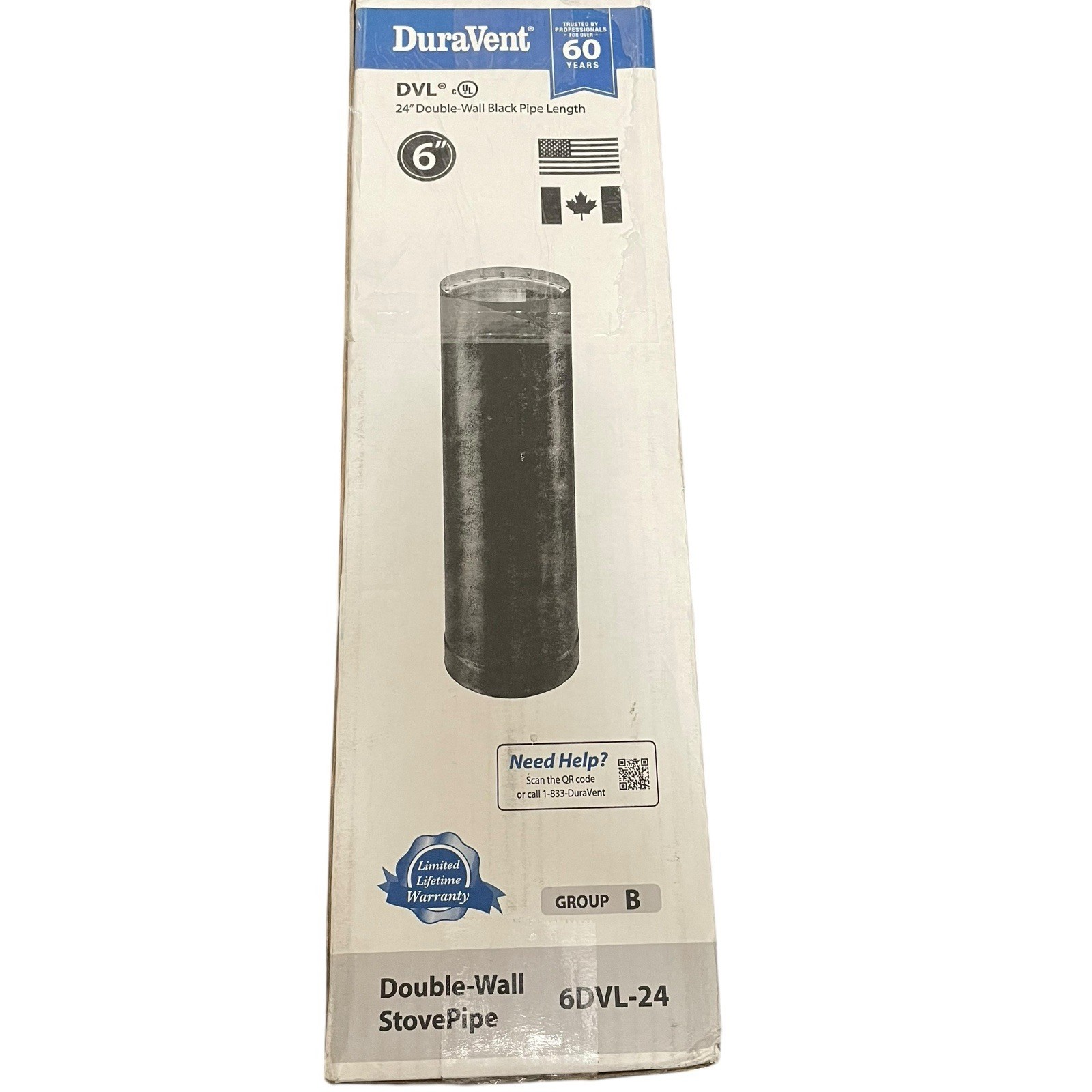 DuraVent DVL 6 in. x 24 in. Double-Wall Chimney Stove Pipe Black 6DVL-24