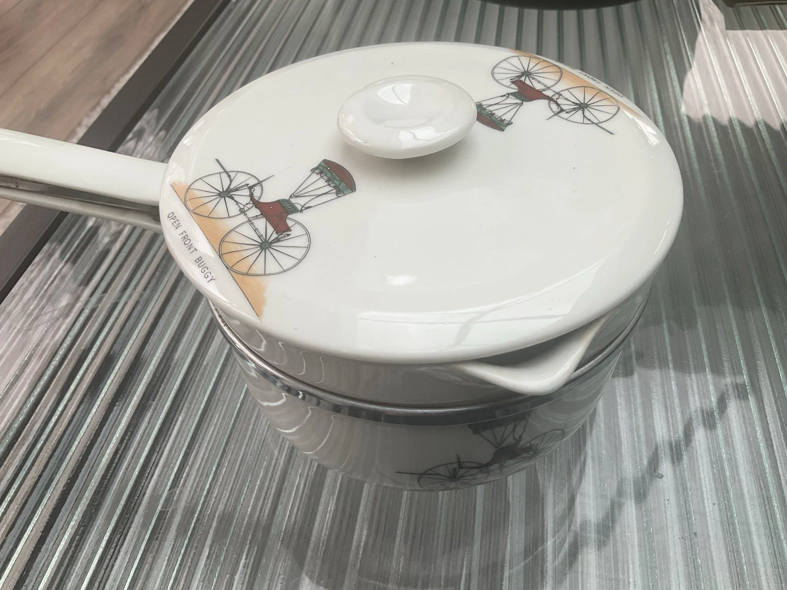 Ceramic Saucepan Milk Pan Stockpot with Lid Limoges Ascot LondonVGC 1 Pint
