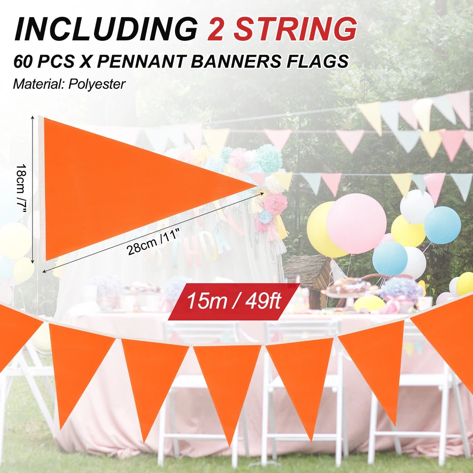 60 Piezas Banderines Banderas 100 ft Cuerda Colgante Triángulo Bunting Naranja Foto 2 de 4