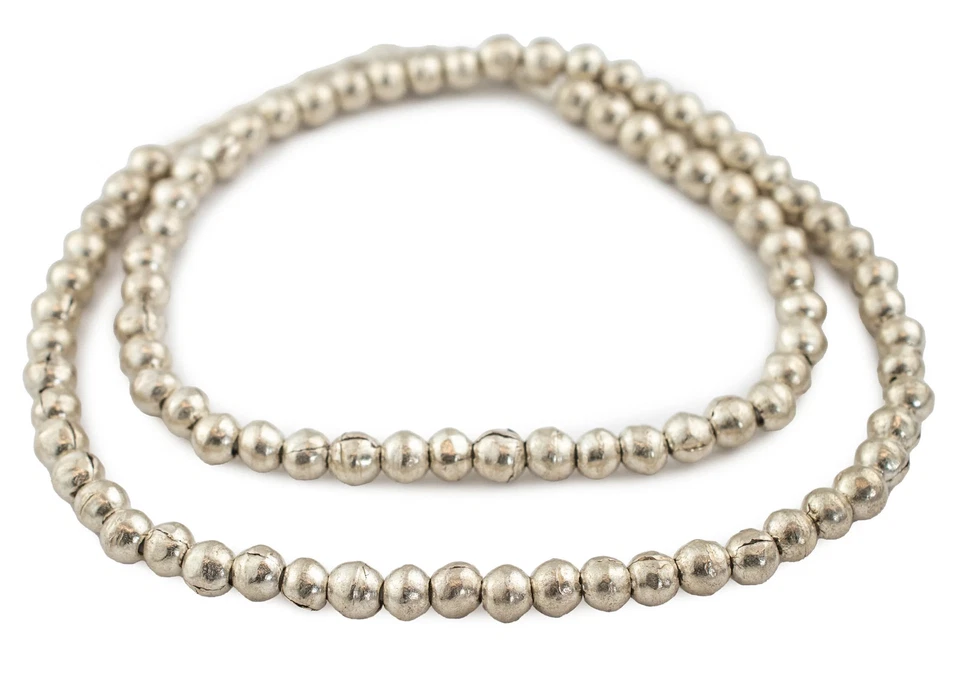 Round White Metal Ethiopian Beads 8mm African Silver Large Hole 28 Inch Strand - Image 3 of 4
