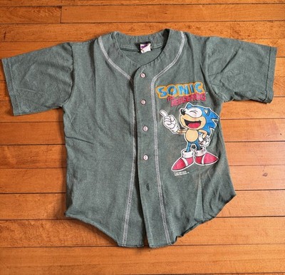 Vintage 90s Sonic The Hedgehog Hog Green Baseball Jersey Kids Youth Small 1995