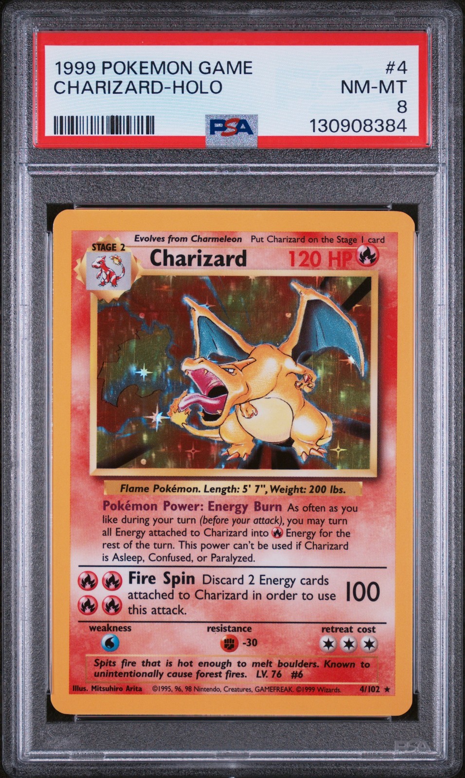 1999 POKEMON BASE SET UNLIMITED #4 CHARIZARD-HOLO PSA 8