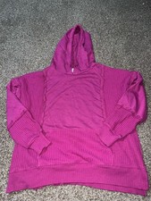 Time and Tru Womens Waffle Knit Mixed Media Relaxed Fit Hoodie