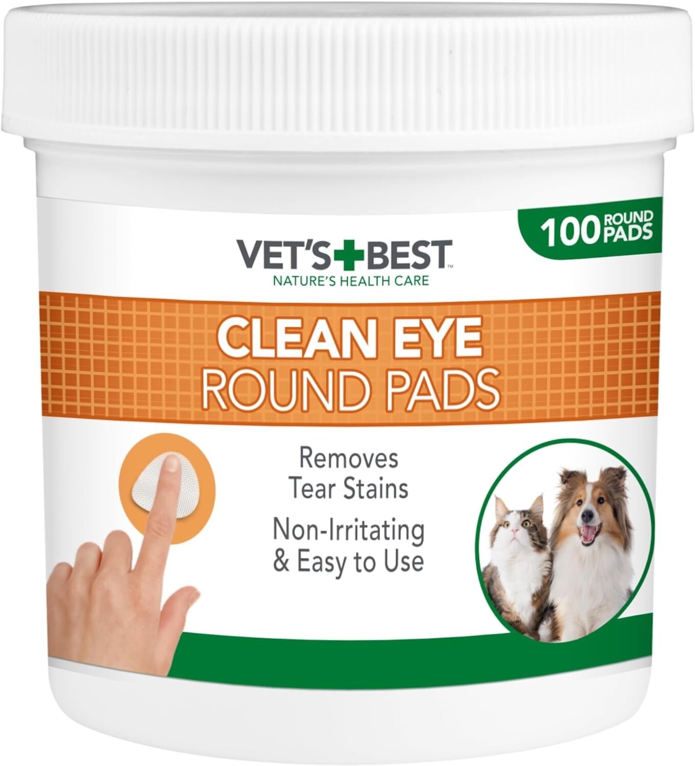 Vet's Best Eye Cleaning Round Pads for Dogs & Cats, Tear Stain Remover 100 Wipes