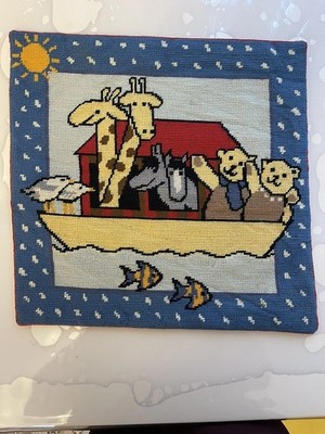 Vintage Nadelspitze/Gobelin Halbkreuz Kissenbezug 40x39 cm (62)