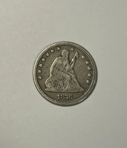 1876 Seated Liberty Quarter 25c US Silver Coin VF Original