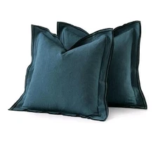 MIULEE Linen Throw Pillow Covers, 2 Piece 24x24 Inch Blue, Boho Euro Pillowcases