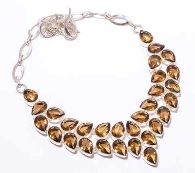 Smokey Topaz Gemstone Silver Plated Jewelry Necklace 16-18'' M1511|Christmas Gift