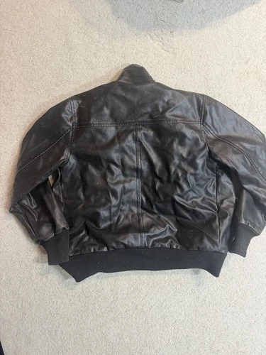 GUESS G by GUESS Men's Black Leather Bomber Jacket Plaid Lined Zip Size S image 2