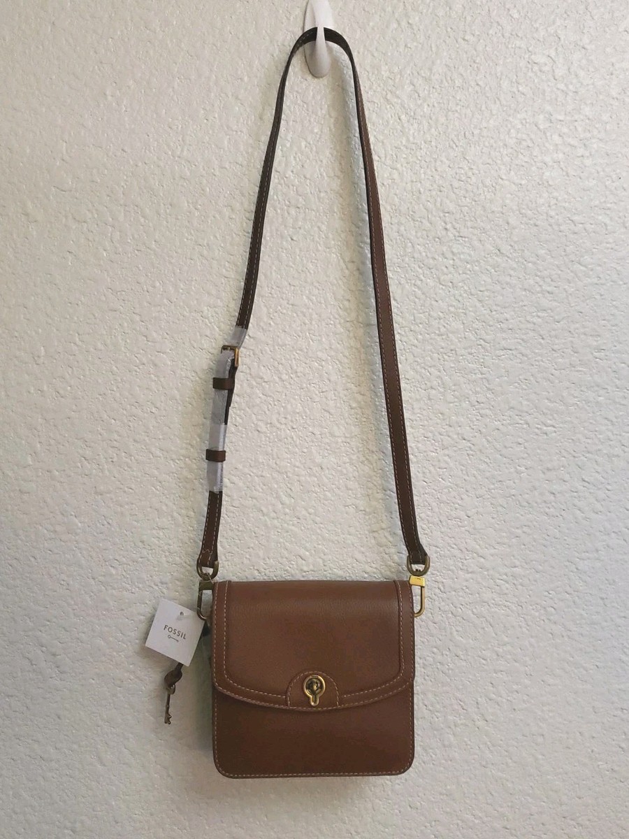 NWT Fossil Ainsley Small Flap Crossbody handbag Medium Brown
