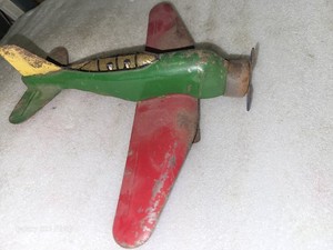 Vintage Wyandotte Pressed Steel Toy Airplane 9 1/2" Wingspan