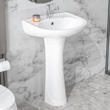 Pedestal Sink White 1 Hole, 20 x 17 Inch Bathroom Pedestal Sink, Small Bath Pede