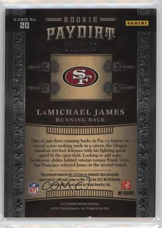 2012 Crown Royale Rookie Paydirt Materials /149 LaMichael James #20 RC - Image 2 of 2