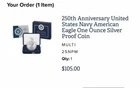 250th Anniversary US Navy American Eagle One Ounce Silver Proof Coin