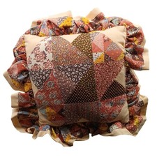 Vintage Patchwork Quilted Throw Pillow with Ruffled Edges