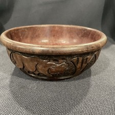 Hand Carved African Animal Bowl Rhino Dark Wood Safari Decor Trinket Dish F96