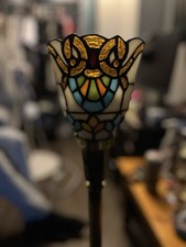 Rare Unique Shaped Stained Glass Lamp Rose Pattern. Beautiful