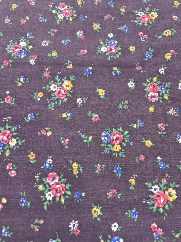 Vintage Marcus Textiles Cotton Fabric .5 yard 44" Wide Brown Dainty Floral Roses - Image 2 of 4